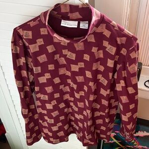 Croft & Barrow Burgundy and Beige Patterned Top